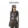 lost in echo设计师品牌Aliz系列小众印花网纱长袖打底连体衣T恤 商品缩略图0