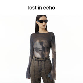 lost in echo设计师品牌Aliz系列小众印花网纱长袖打底连体衣T恤