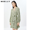 NEELLY纳俪商场同款春季V领泡泡袖连衣裙女收腰系带a字裙中长款N23022Y01098 商品缩略图2