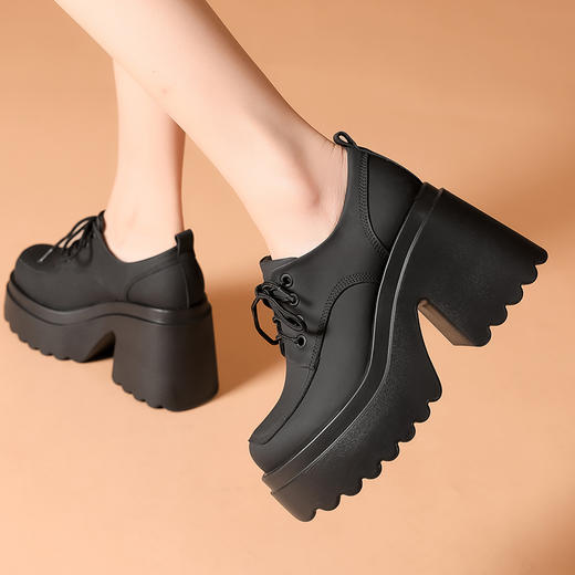 舒适平头，厚底增高绑带真皮单鞋WWX-T10086 商品图4