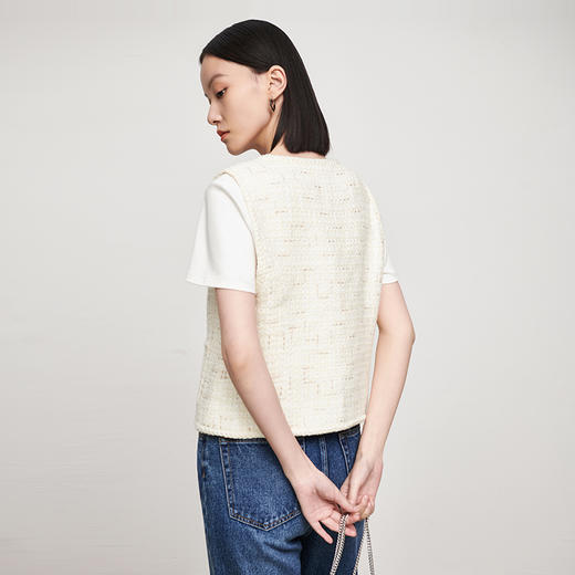 INANDON2023春款小香风短款羊毛粗花呢外套女百搭宽松春秋小个子上衣西装 商品图3