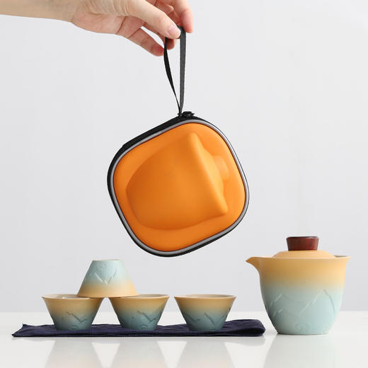 「两色可选！山水快客杯」日式户外旅游便携旅行茶具套装 一壶四杯快客杯泡茶具餐饮用具 商品图0