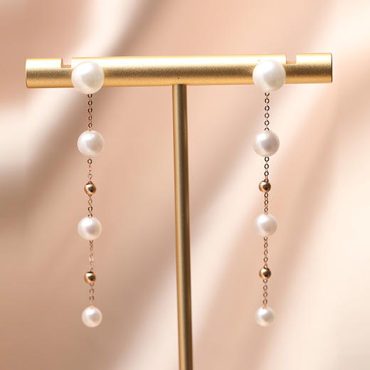 美裕 【流影】金18K海水珍珠耳钉 3.5-6mm白 106301 商品图1