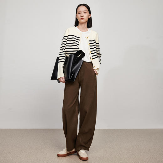 INANDON2023春季香蕉裤女新款高腰显瘦直筒阔腿裤运动卫裤棕色拖地裤子 商品图2