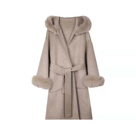 狐狸毛领全羊毛长款双面尼大衣 商品图1