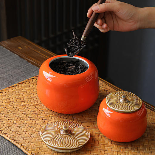 「三款配色！柿柿如意陶瓷茶罐」陶瓷茶叶罐 密封便携大小号家用旅行柿子茶罐餐饮用品 商品图3