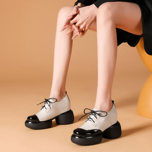 时尚拼色，真皮厚底内增高单鞋WWX-T36211 商品图1