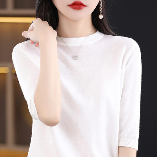QHJY-202311春款半袖精纺羊毛衫宽松打底衫五分袖针织衫中袖薄款毛衣 商品图2