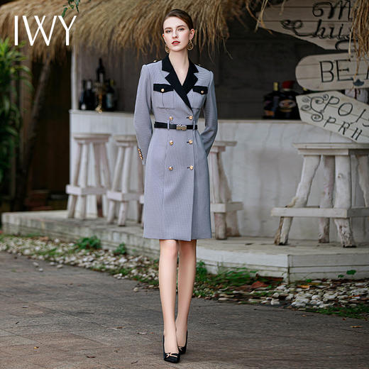 雾霾蓝连衣裙女职业套装主持人面试正装气质收腰西装裙Q837 商品图4