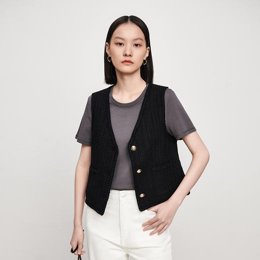 INANDON2023春款小香风短款羊毛粗花呢外套女百搭宽松春秋小个子上衣西装 商品图1