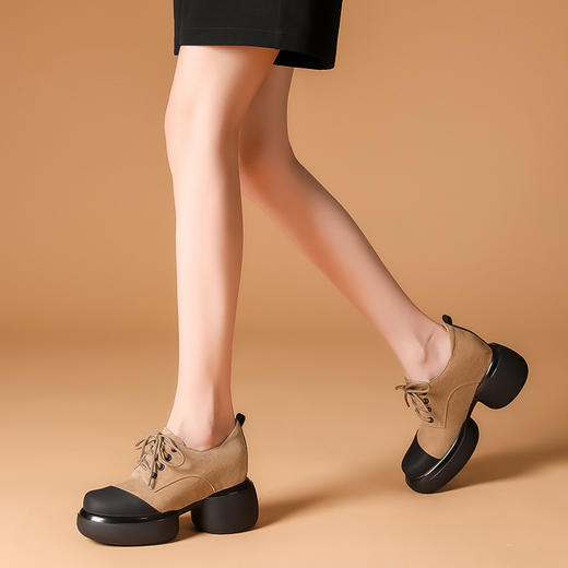 时尚百搭，真皮撞色厚底内增高单鞋WWX-T36210 商品图2