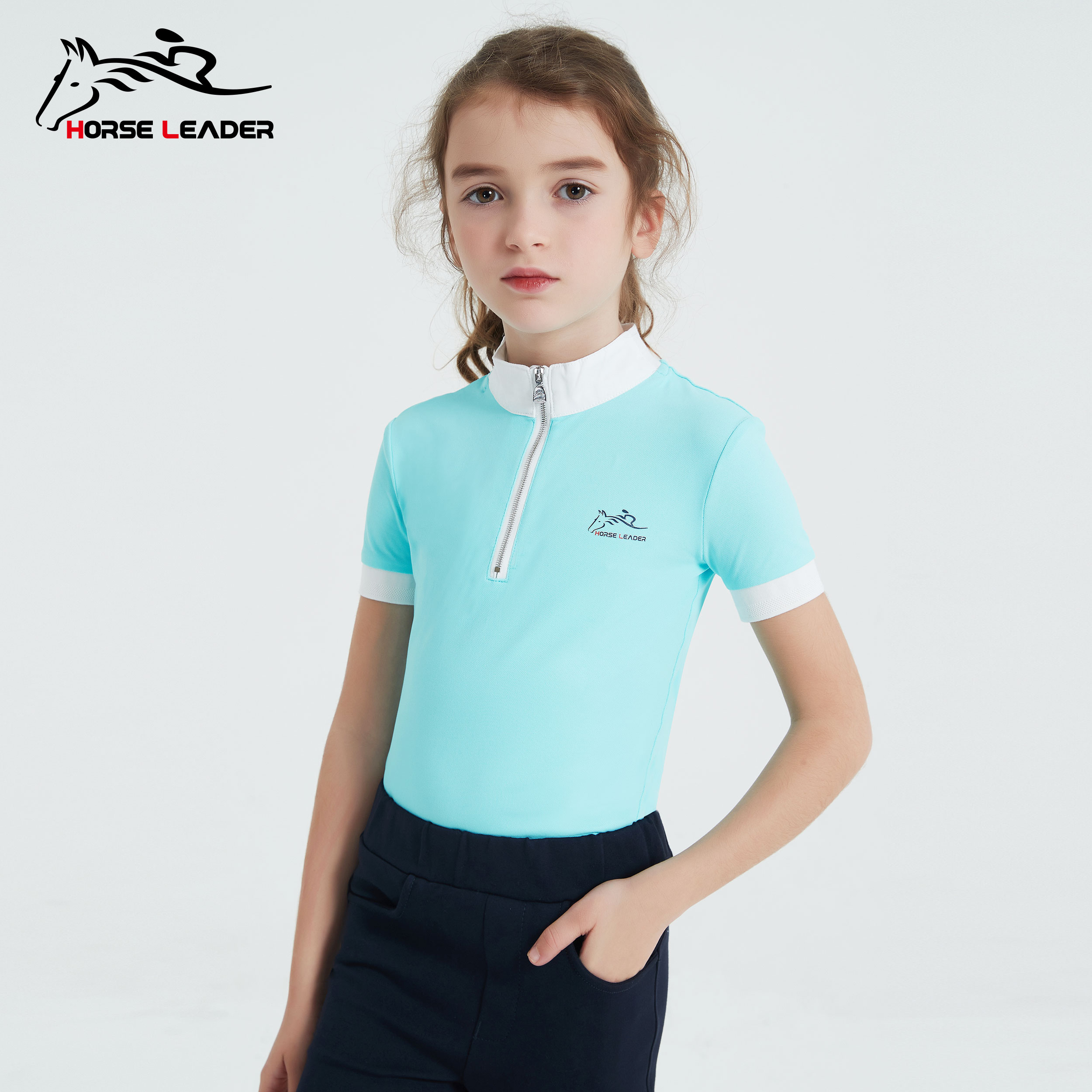 horseleader夏季儿童马术短袖T恤-CAH6308 立领拉链款