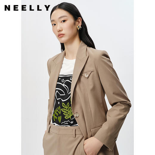 NEELLY纳俪商场同款一粒扣西装外套女春季新款正肩上衣时尚通勤N23022W01092 商品图3