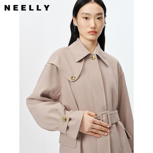 NEELLY纳俪商场同款风衣女中长款小翻领单排扣外套收腰系带大衣 N23021F01061 商品图3