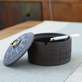 「两款可选」复古创意紫砂烟灰缸 带盖防飞灰大号居家日用办公室酒店客厅车载烟灰缸