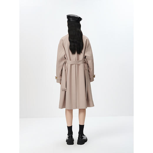 NEELLY纳俪商场同款风衣女中长款小翻领单排扣外套收腰系带大衣 N23021F01061 商品图4