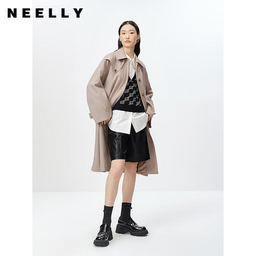 NEELLY纳俪商场同款风衣女中长款小翻领单排扣外套收腰系带大衣 N23021F01061 商品图1