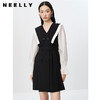 NEELLY纳俪商场同款气质木耳边连衣裙女双排扣收腰A字裙中长款N23022Y01097 商品缩略图0