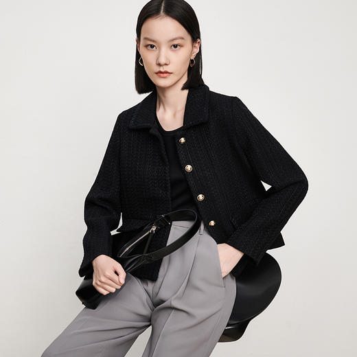 INANDON2023春款小香风短款羊毛粗花呢外套女百搭宽松春秋小个子上衣西装 商品图7