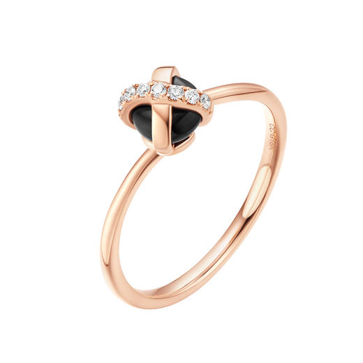 ［结·锁系列］18K玫瑰金镶钻黑玉髓戒指 商品图0
