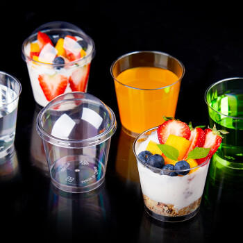 SHUANG YU布丁杯100只*200ml慕斯杯一次性塑料杯子带盖水果蛋糕酸奶杯随机 商品图2