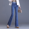 简约修身，春款长款时尚喇叭裤松紧腰气质休闲牛仔微喇裤MYX-8189 商品缩略图1