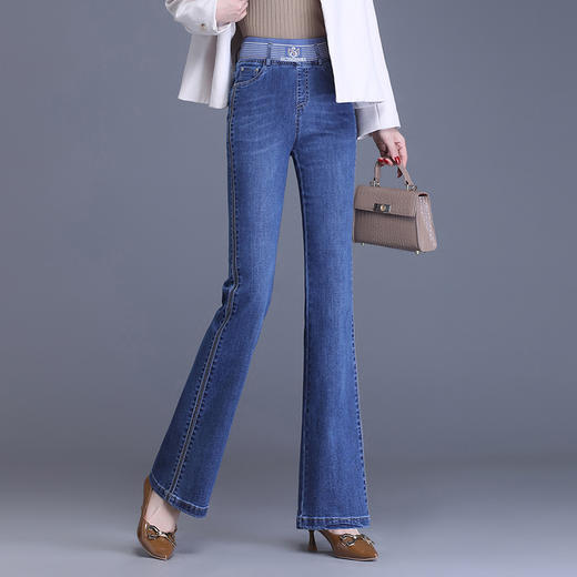 简约修身，春款长款时尚喇叭裤松紧腰气质休闲牛仔微喇裤MYX-8189 商品图1