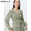 NEELLY纳俪商场同款春季V领泡泡袖连衣裙女收腰系带a字裙中长款N23022Y01098 商品缩略图3