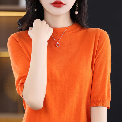 QHJY-202311春款半袖精纺羊毛衫宽松打底衫五分袖针织衫中袖薄款毛衣 商品图1