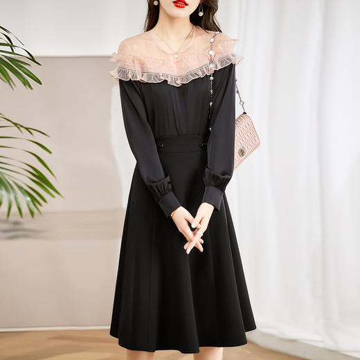 蕾丝拼接时尚休闲舒适名媛气质修身显瘦两件套套裙HR-WM80029 商品图1