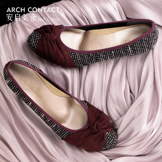 安启美奈ARCHCONTACT圆头褶皱低跟单鞋39191 商品图4