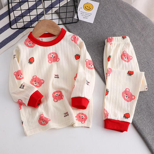 新款提花全棉套装男女童长袖内衣秋衣秋裤儿童睡衣家居服 商品图3