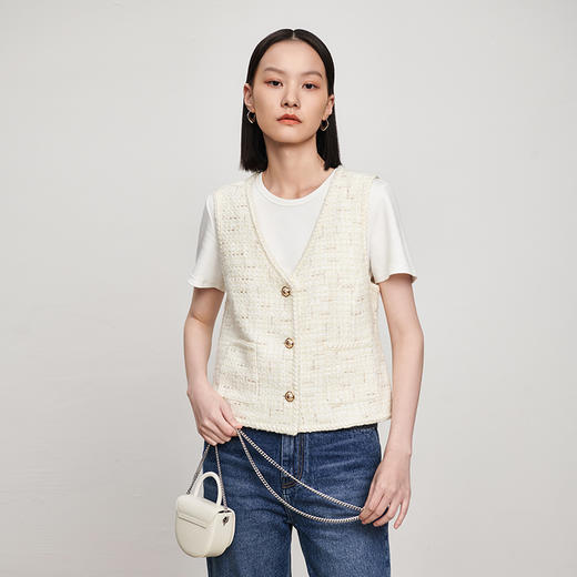 INANDON2023春款小香风短款羊毛粗花呢外套女百搭宽松春秋小个子上衣西装 商品图5