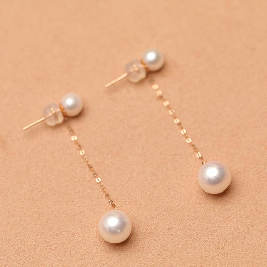 美裕 【律动】金18K海水珍珠耳钉 5-6mm白 106302 商品图2