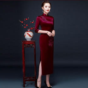 LHS-1009立体绣花洋气婚宴改良旗袍高贵优雅喜婆婆婚礼服春