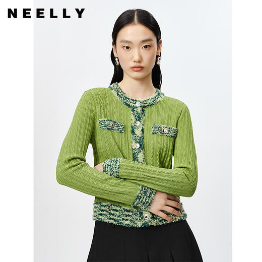 NEELLY纳俪商场同款春季新款针织衫女单排扣套头上衣开衫修身简约N23022A01080 商品图2