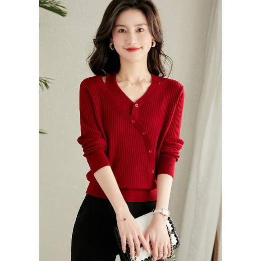 款时尚减龄针织，洋气设计感显瘦V领上衣CC-16-6633 商品图7