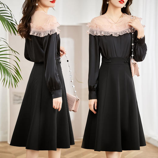 蕾丝拼接时尚休闲舒适名媛气质修身显瘦两件套套裙HR-WM80029 商品图3