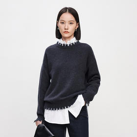 IN AND ON2023春款绵羊毛夹花流苏毛衣秋冬新款加厚保暖宽松叠穿针织衫