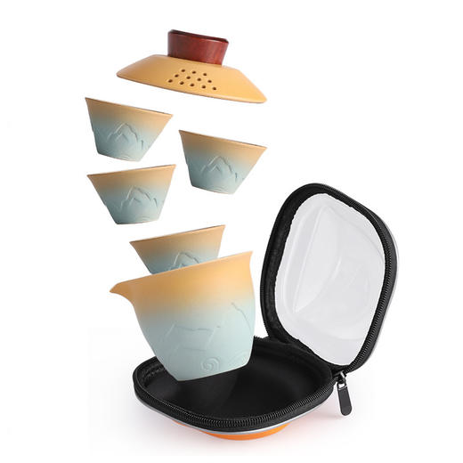 「两色可选！山水快客杯」日式户外旅游便携旅行茶具套装 一壶四杯快客杯泡茶具餐饮用具 商品图2