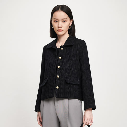 INANDON2023春款小香风短款羊毛粗花呢外套女百搭宽松春秋小个子上衣西装 商品图8