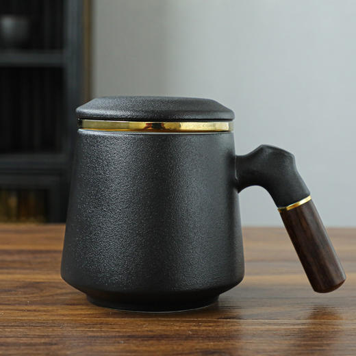 「数款可选！礼盒装」陶瓷杯带盖茶水分离杯过滤泡茶水杯木柄办公杯新中式礼品餐饮用具 商品图0