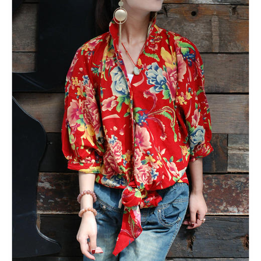 裁缝学苑AQ159新款春蝙蝠袖衬衣女装民族风打结衬衫上衣服装打板 商品图0