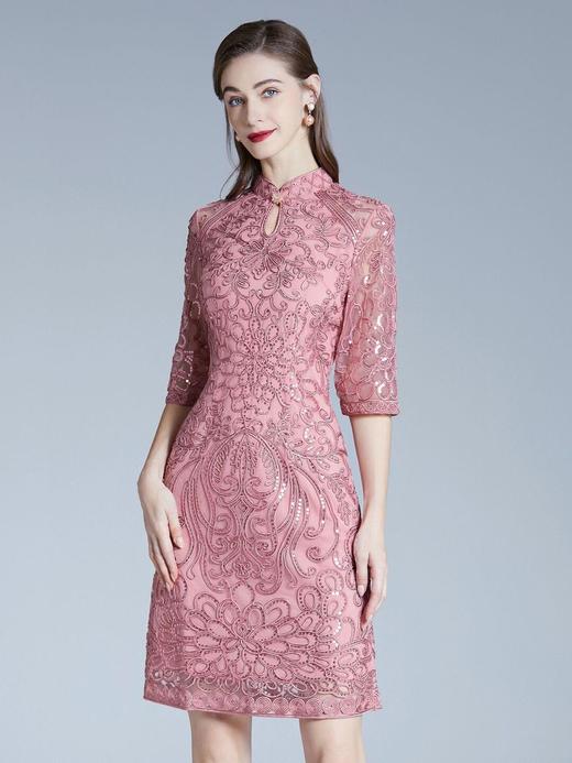 DNO-2IA8634-1网纱礼服婚宴红色小个婆婆大码连衣裙 商品图3