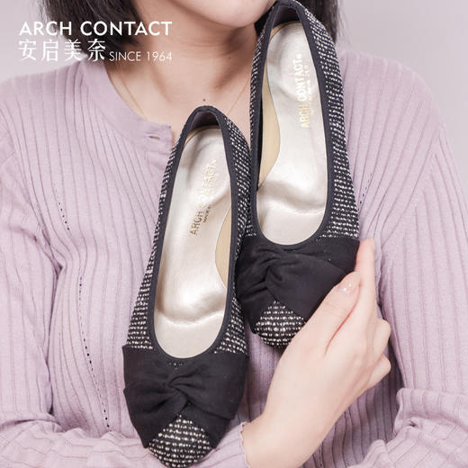 安启美奈ARCHCONTACT圆头褶皱低跟单鞋39191 商品图3