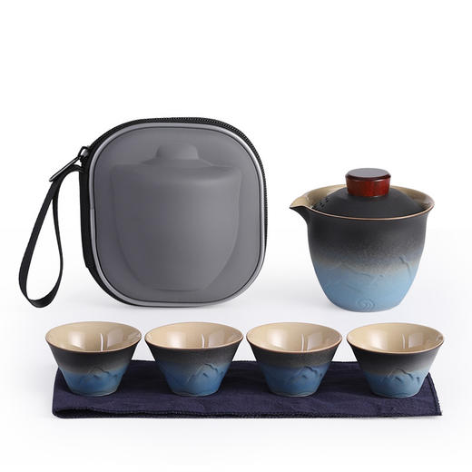 「两色可选！山水快客杯」日式户外旅游便携旅行茶具套装 一壶四杯快客杯泡茶具餐饮用具 商品图1