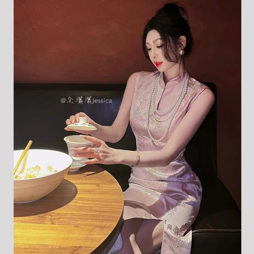 BeQueenStory【花鸟图卷】新中式手工盘扣提花连衣裙 商品图2