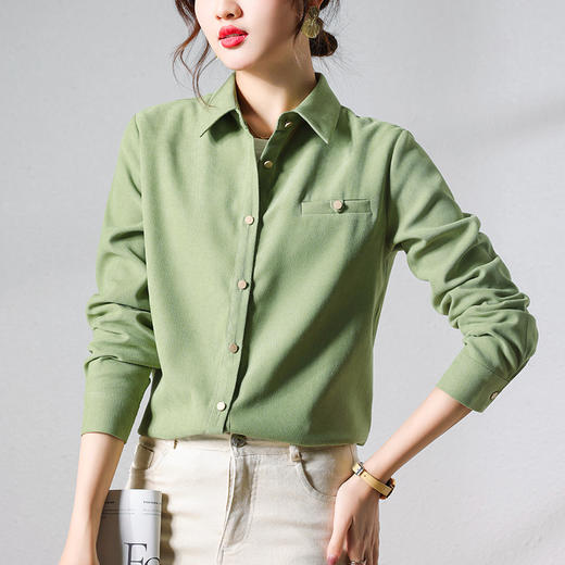 港味复古衬衫女，别致小众设计感上衣新款加厚衬衣TR-LXH89054 商品图1