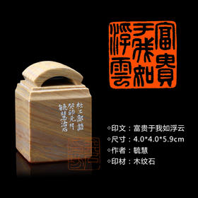闲章孤品003656:毓慧篆刻“富贵于我如浮云” 闲章木纹石