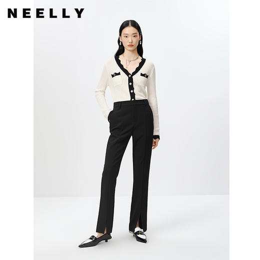 NEELLY纳俪商场同款气质V领针织衫女撞色黑边单排扣开衫上衣时尚N23022A01079 商品图1
